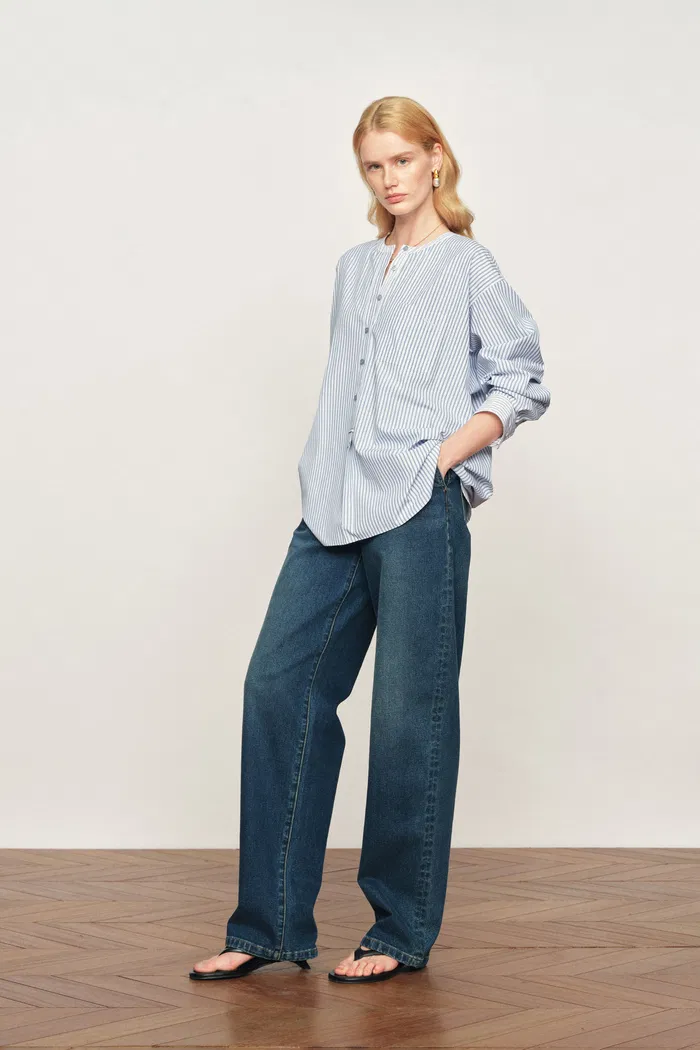 Nia Striped Patchwork Shirt in Cotton Poplin - Image 3