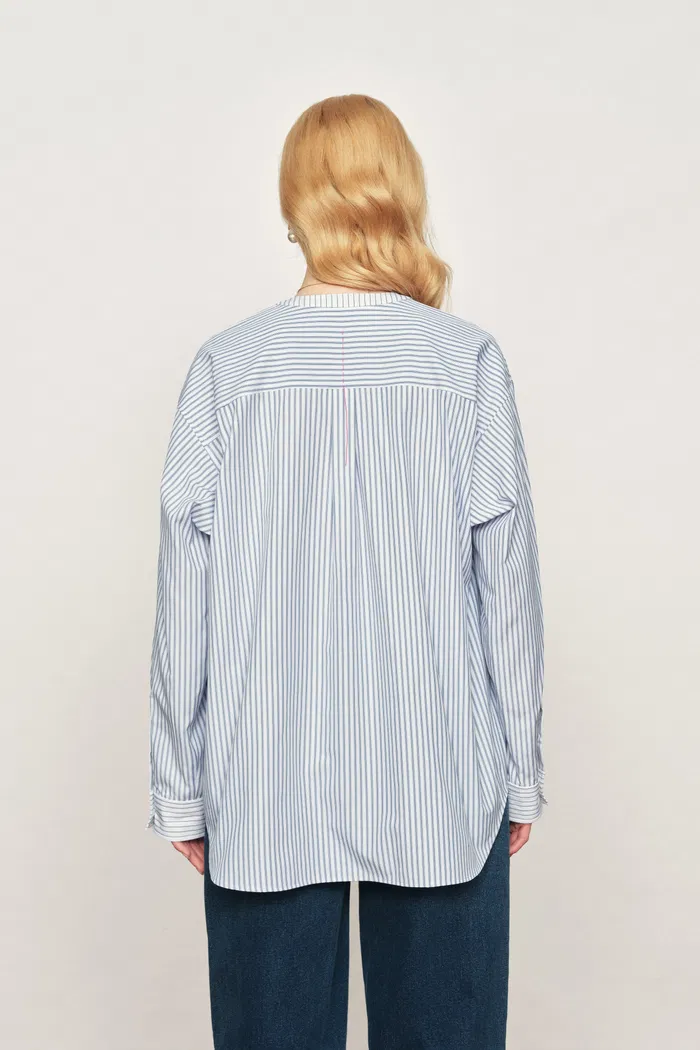 Nia Striped Patchwork Shirt in Cotton Poplin - Image 4