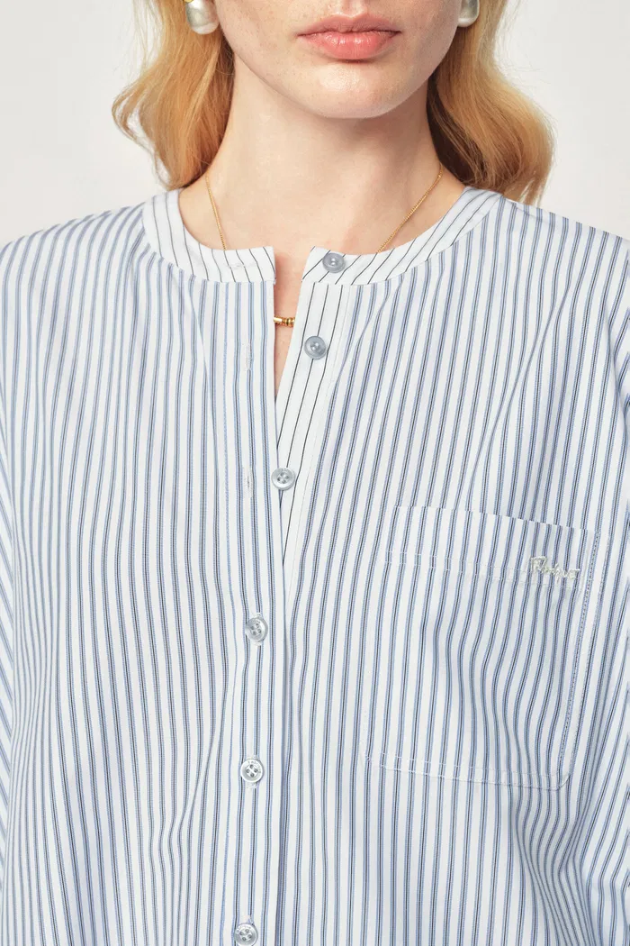 Nia Striped Patchwork Shirt in Cotton Poplin - Image 5