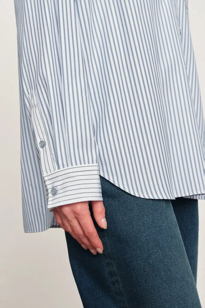Nia Striped Patchwork Shirt in Cotton Poplin - Image 6