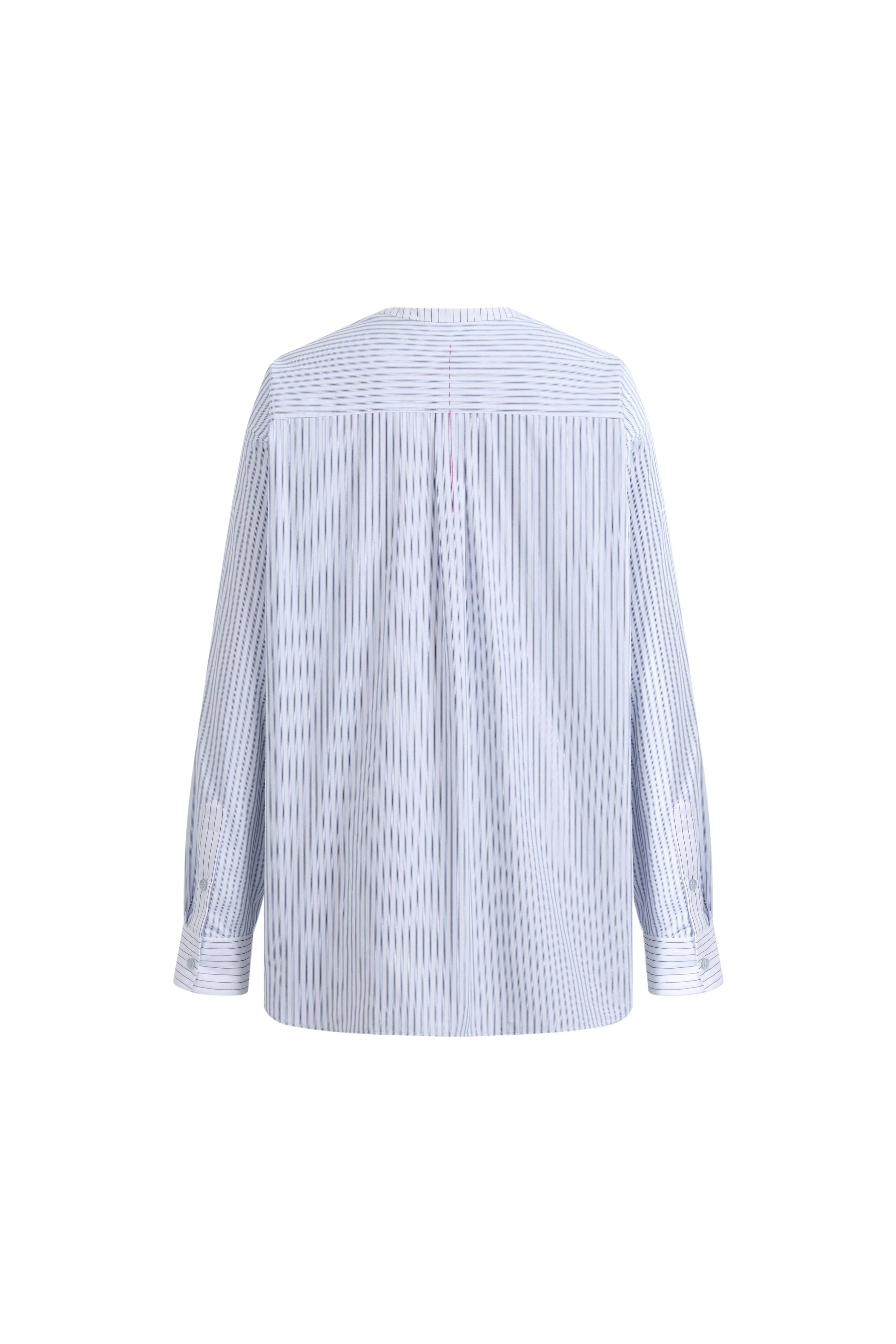 Nia Striped Patchwork Shirt in Cotton Poplin - Image 8