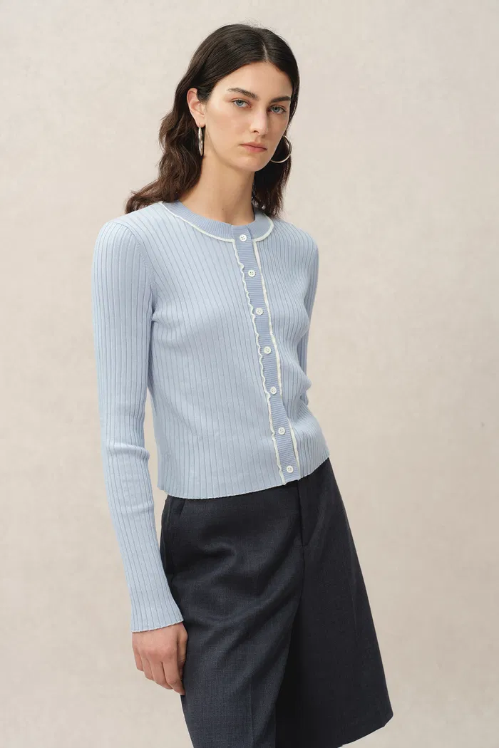 Niki Blue Cardigan in Lyocell Blend Knit - Image 2