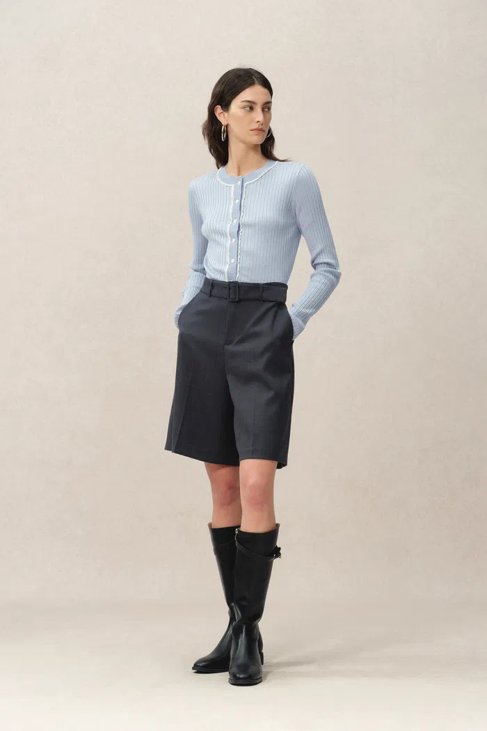 Niki Blue Cardigan in Lyocell Blend Knit - Image 3