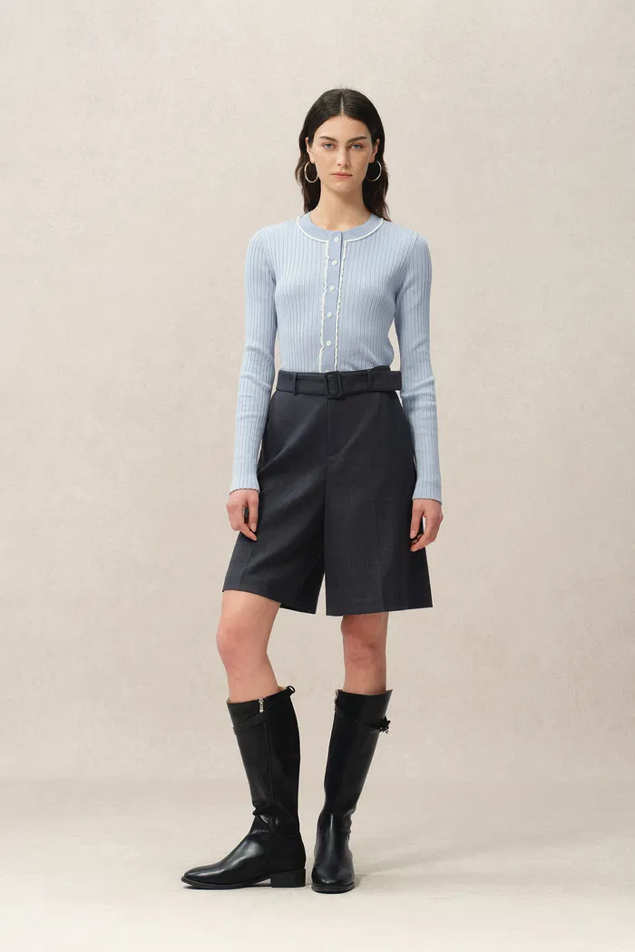 Niki Blue Cardigan in Lyocell Blend Knit - Image 4
