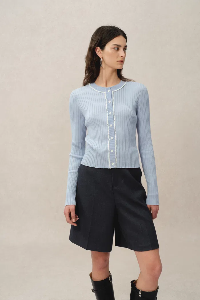 Niki Blue Cardigan in Lyocell Blend Knit - Image 5