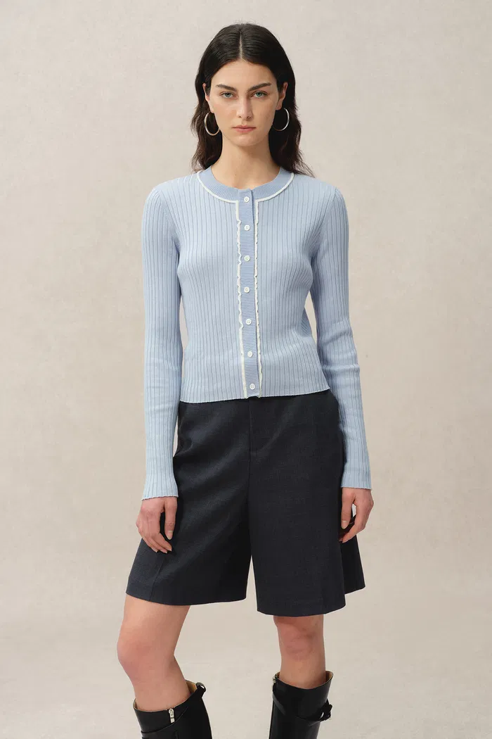 Niki Blue Cardigan in Lyocell Blend Knit - Image 6