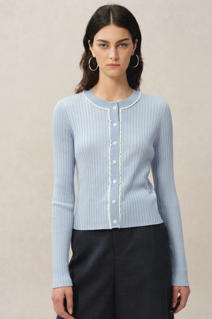 Niki Blue Cardigan in Lyocell Blend Knit - Image 7