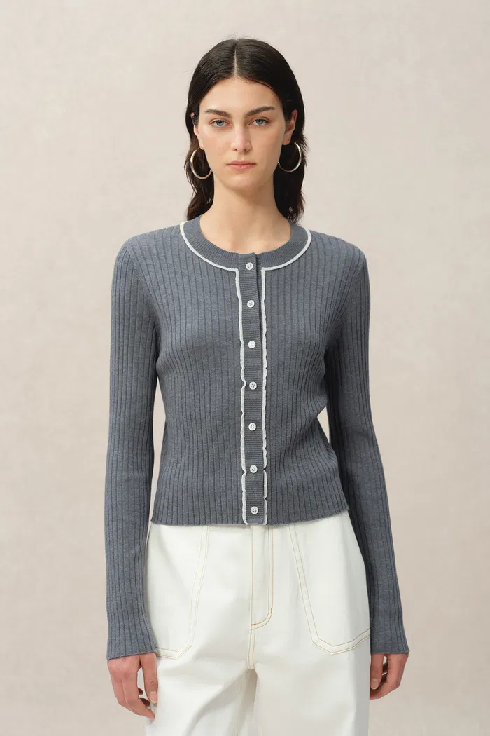 Niki Grey Cardigan in Lyocell Blend Knit - Image 2