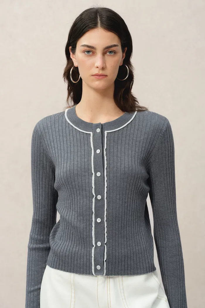 Niki Grey Cardigan in Lyocell Blend Knit - Image 6