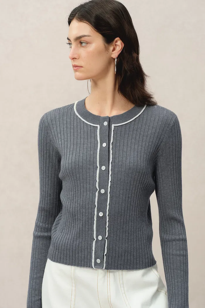 Niki Grey Cardigan in Lyocell Blend Knit - Image 7