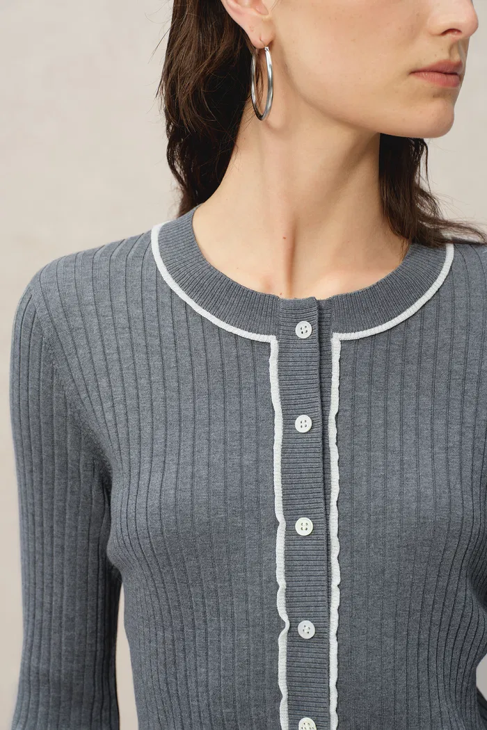 Niki Grey Cardigan in Lyocell Blend Knit - Image 8