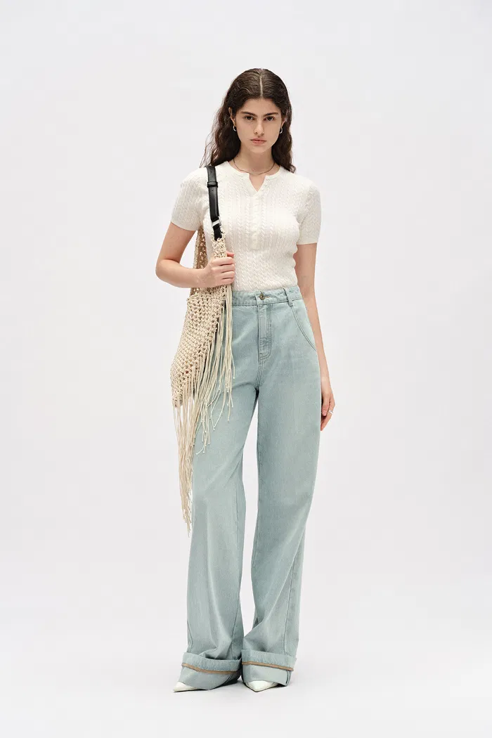 Nîmes Embroidered Wide Leg Jeans in Cotton Denim - Image 2