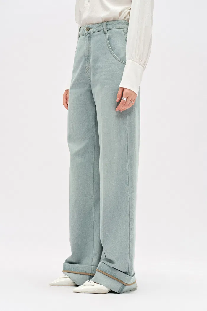 Nîmes Embroidered Wide Leg Jeans in Cotton Denim - Image 5