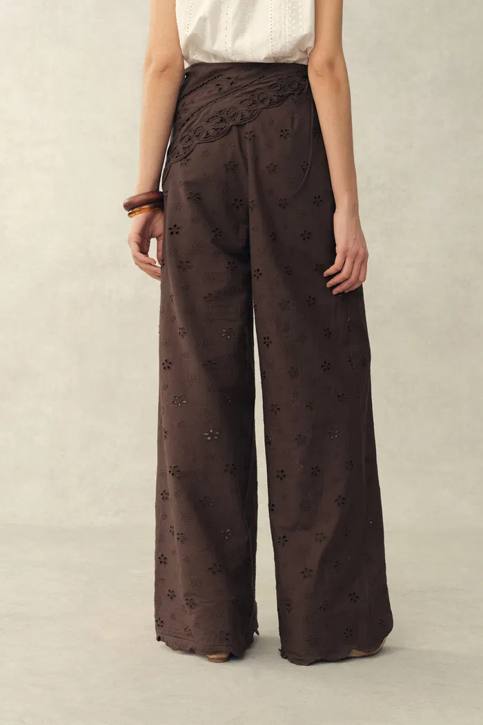 Nina Embroidered Scraf Wrap Pants in Cotton - Image 3