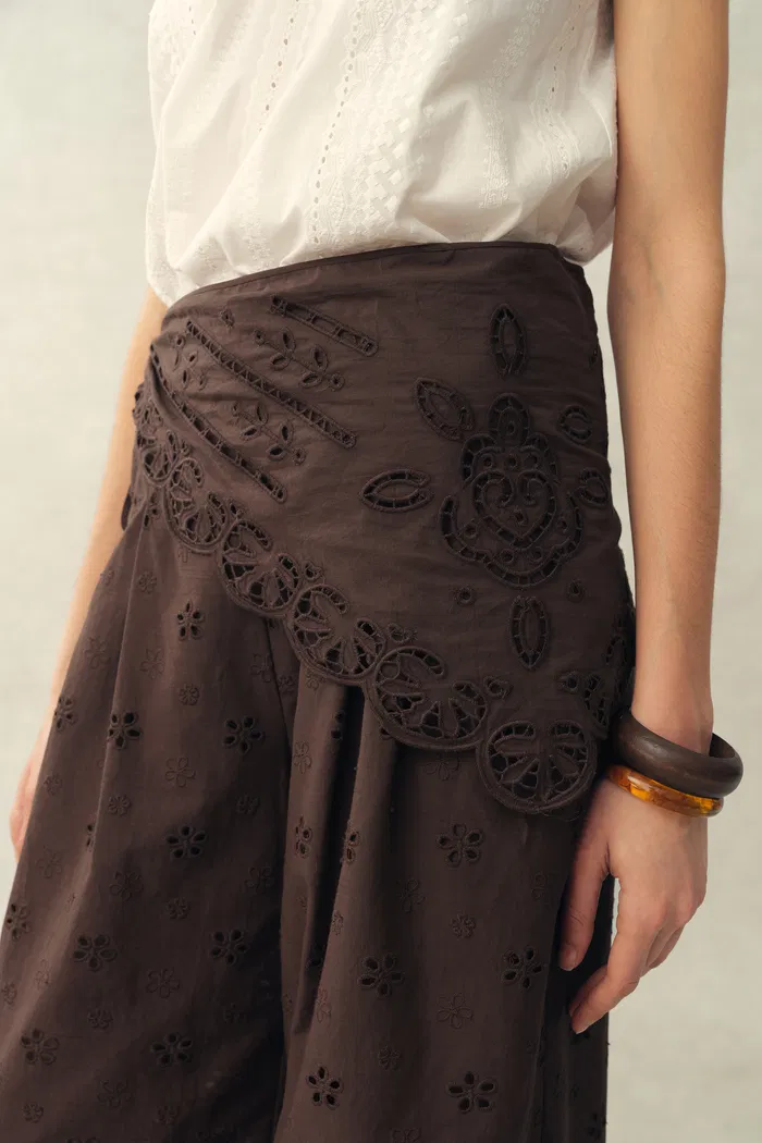 Nina Embroidered Scraf Wrap Pants in Cotton - Image 4