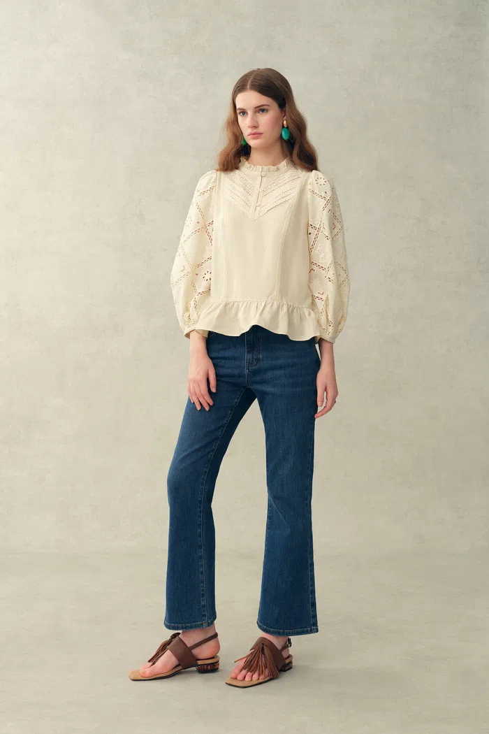Nina's Openwork Embroidery Blouse in Cotton Jacquard - Image 2