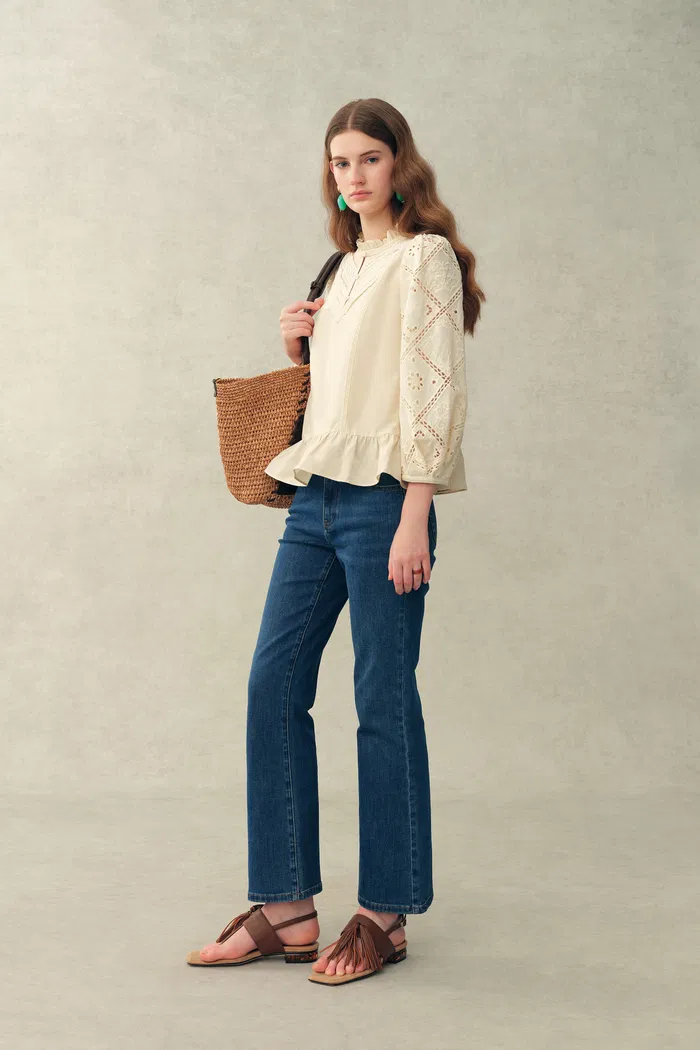 Nina's Openwork Embroidery Blouse in Cotton Jacquard - Image 5