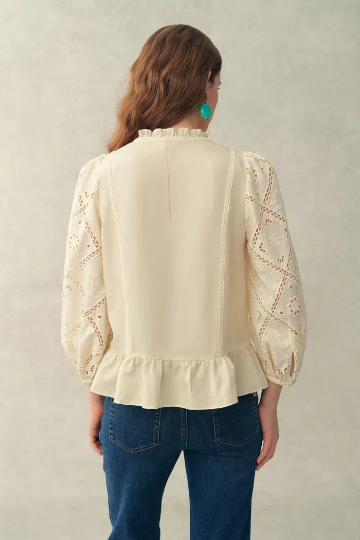 Nina's Openwork Embroidery Blouse in Cotton Jacquard - Image 6