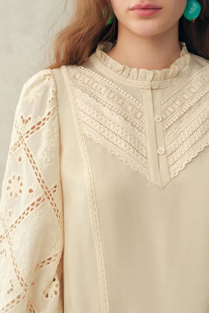 Nina's Openwork Embroidery Blouse in Cotton Jacquard - Image 7