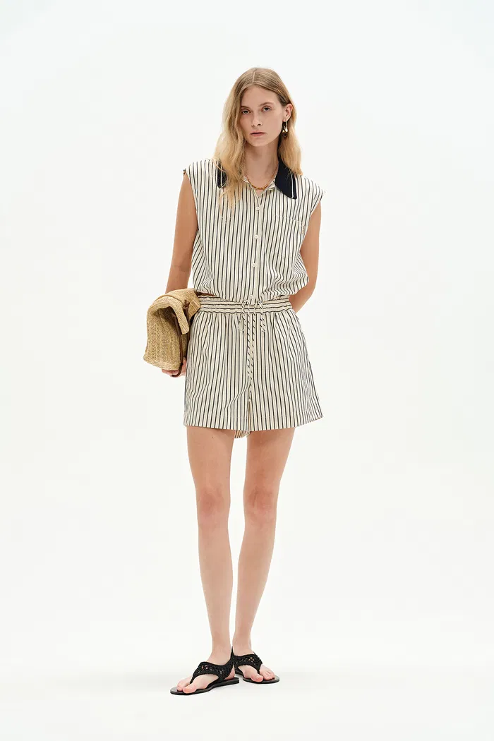 Nino Contrast Collar Sleeveless Shirt Top and Short Matching Set in Cotton Poplin - Image 2