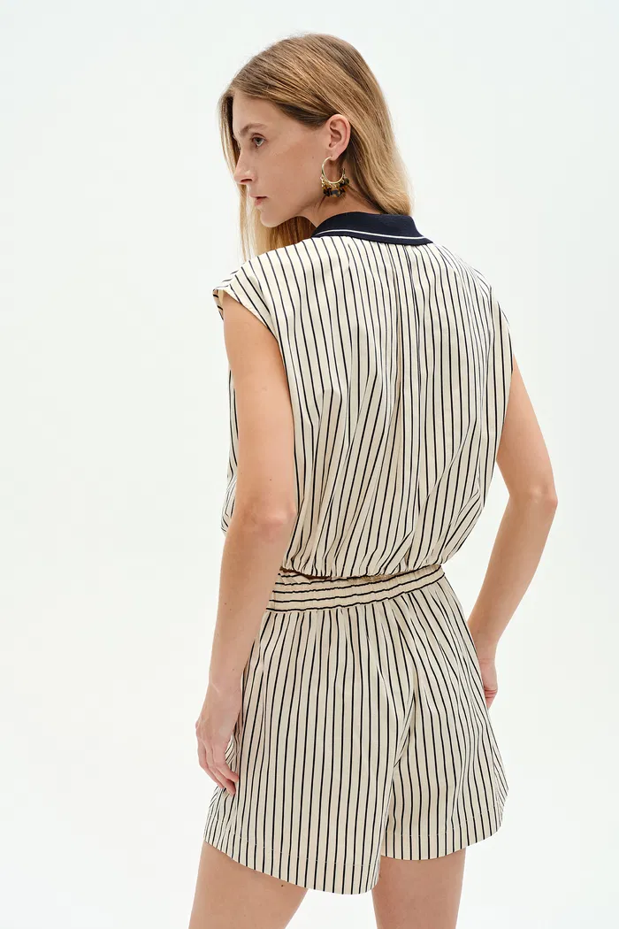 Nino Contrast Collar Sleeveless Shirt Top and Short Matching Set in Cotton Poplin - Image 4