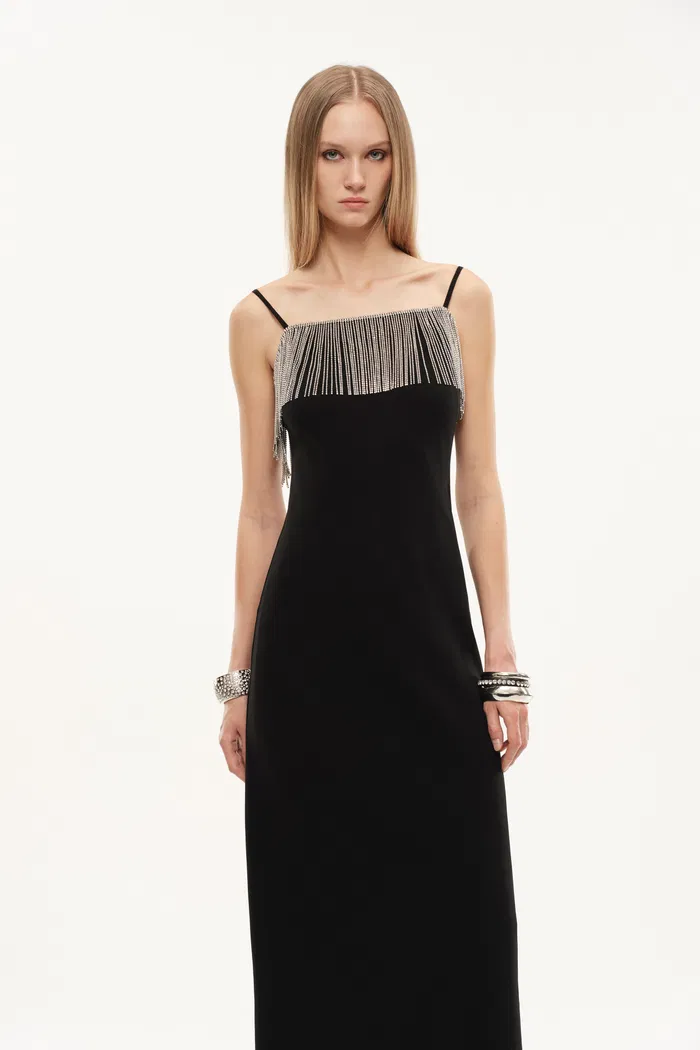 Nocturne Embellished Slip Dress in Viscose Acetate Blend - Image 3