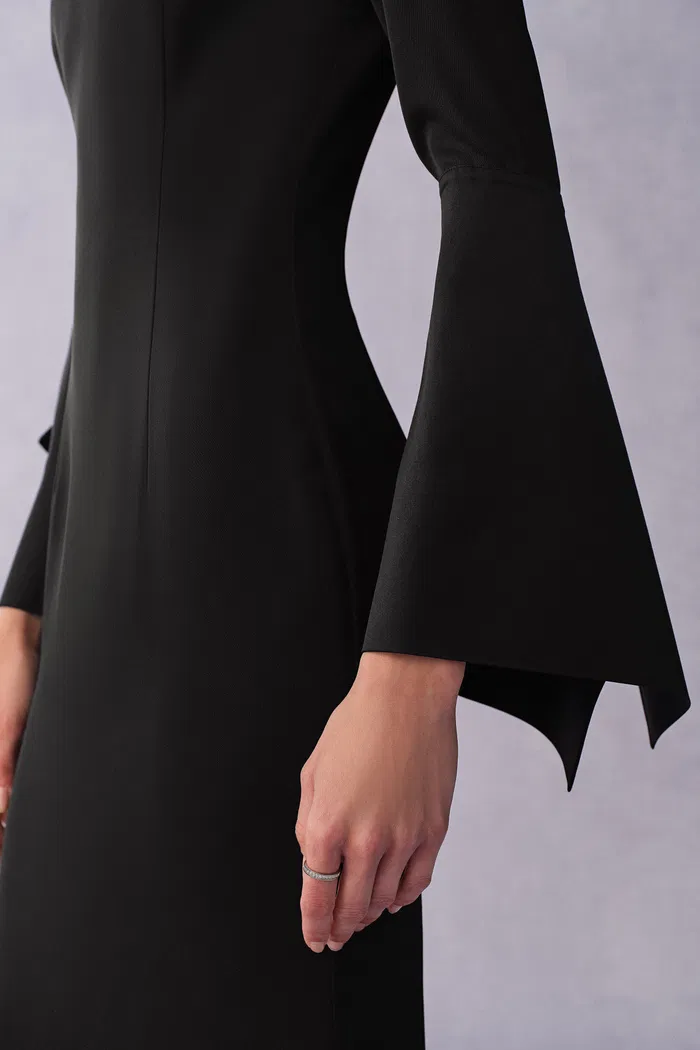 Nokta Hand Sewn Rhinestone Collar Maxi Dress in Linen Style Suiting - Image 6