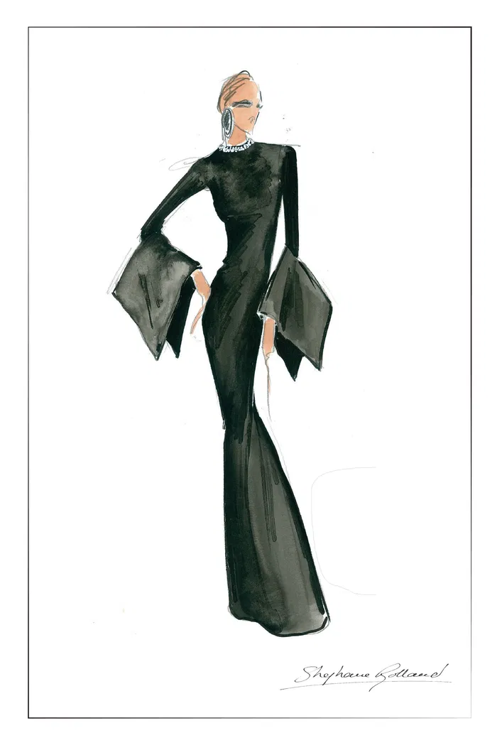 Nokta Hand Sewn Rhinestone Collar Maxi Dress in Linen Style Suiting - Image 7