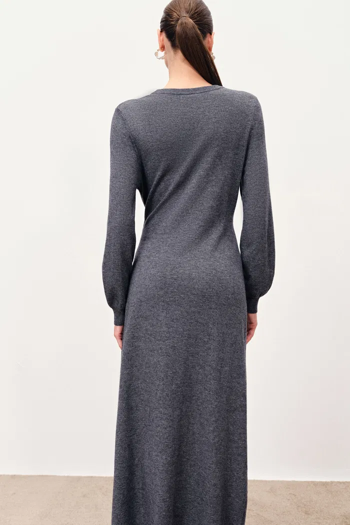 Nora Asymmetric Knotted Maxi Dress in Merino Wool Knit - Image 2
