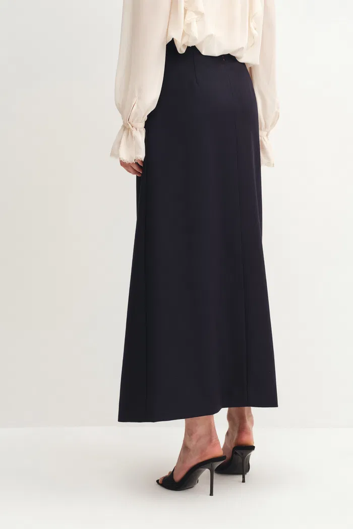Nora Buttoned Up A-Line Skirt in Australian Merino Wool - Image 4