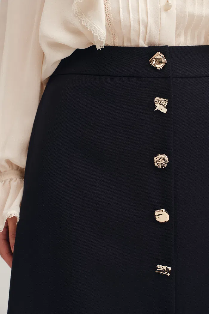 Nora Buttoned Up A-Line Skirt in Australian Merino Wool - Image 5