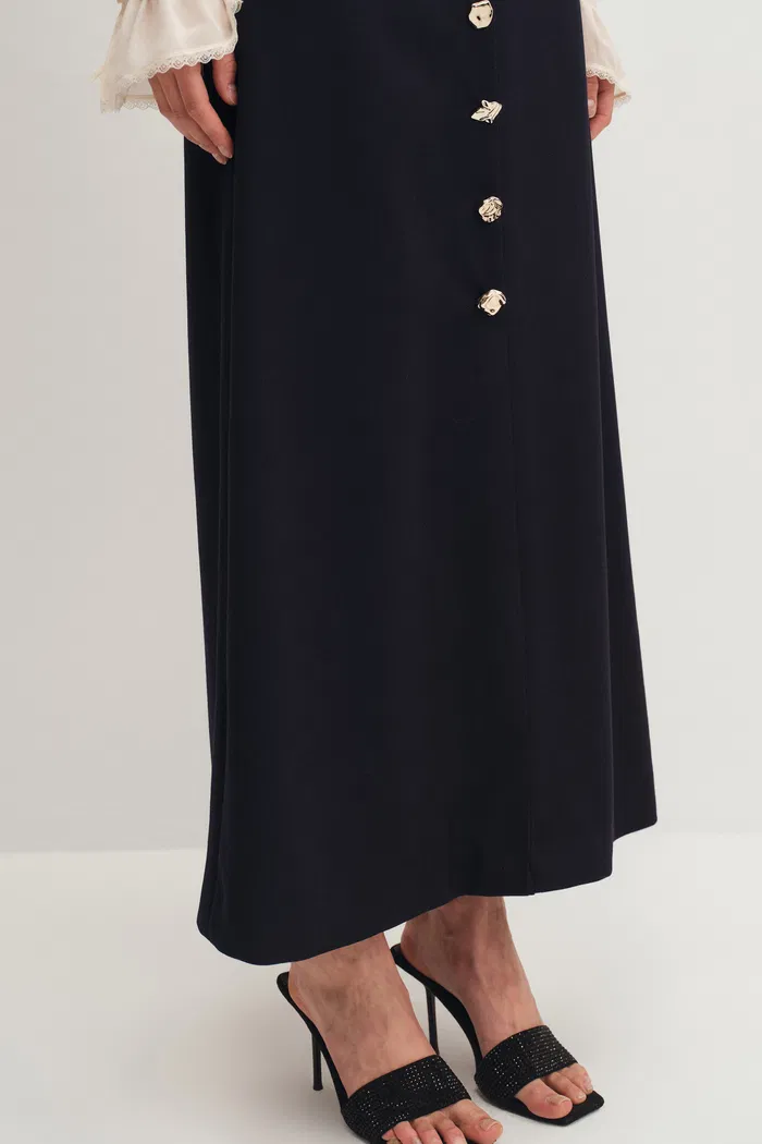 Nora Buttoned Up A-Line Skirt in Australian Merino Wool - Image 6