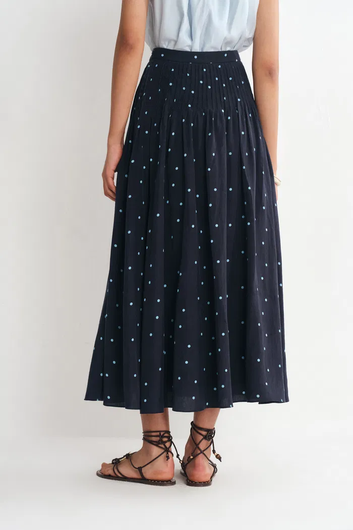 Nora Polka Dot Skirt in Linen Blend - Deep Wash - Image 5