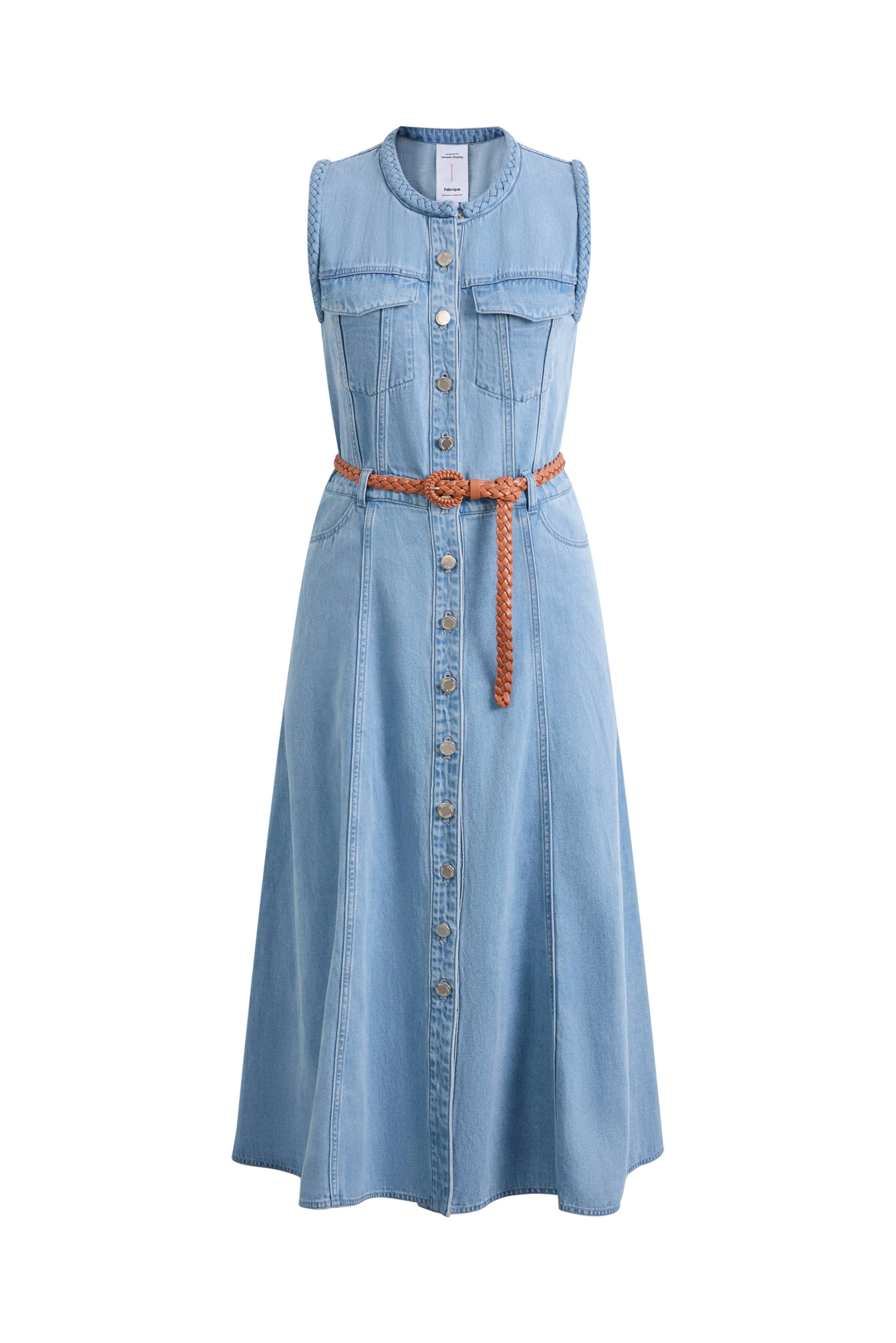 Nova Woven Strap Detail Sleeveless Denim Dress in Cotton-Linen Denim - Image 7