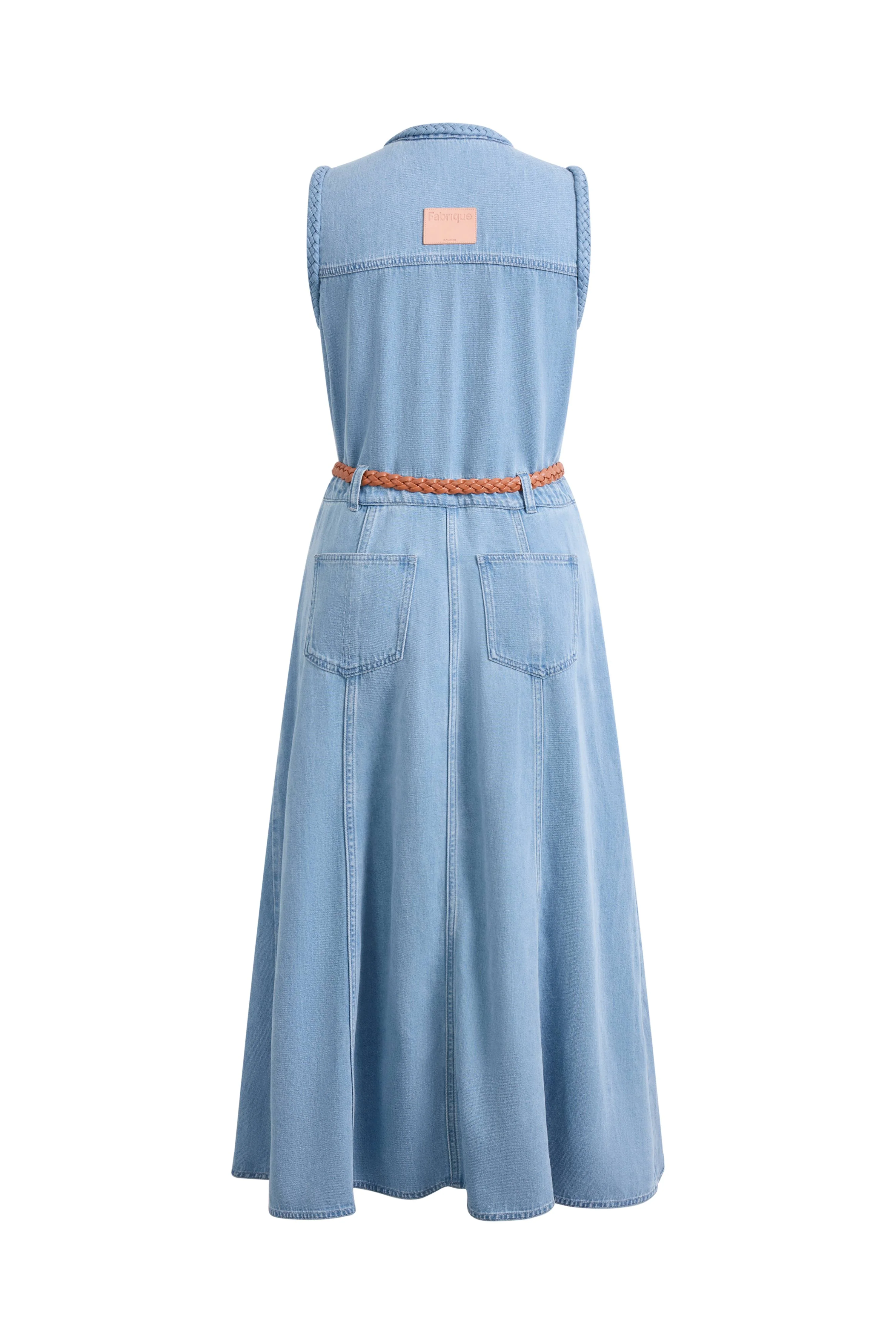 Nova Woven Strap Detail Sleeveless Denim Dress in Cotton-Linen Denim - Image 8