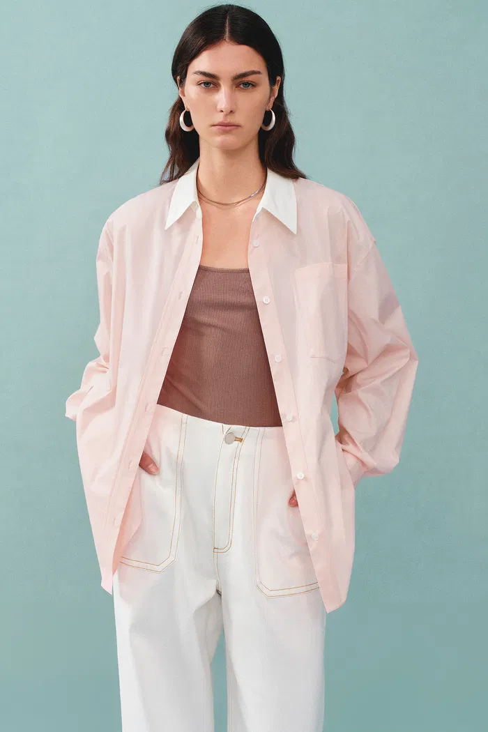 Nyota Contrast Shirt in Cotton Poplin - Image 2