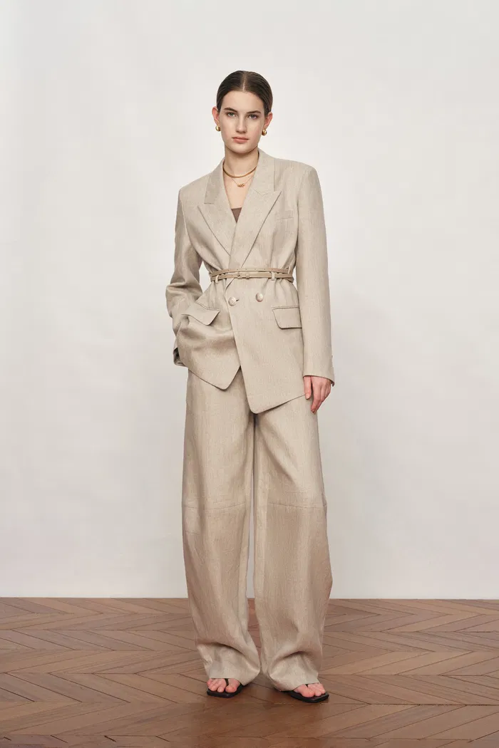 Oakley Double Waistband Relaxed-Fit Tailored Trousers in Cotton Linen - Image 3