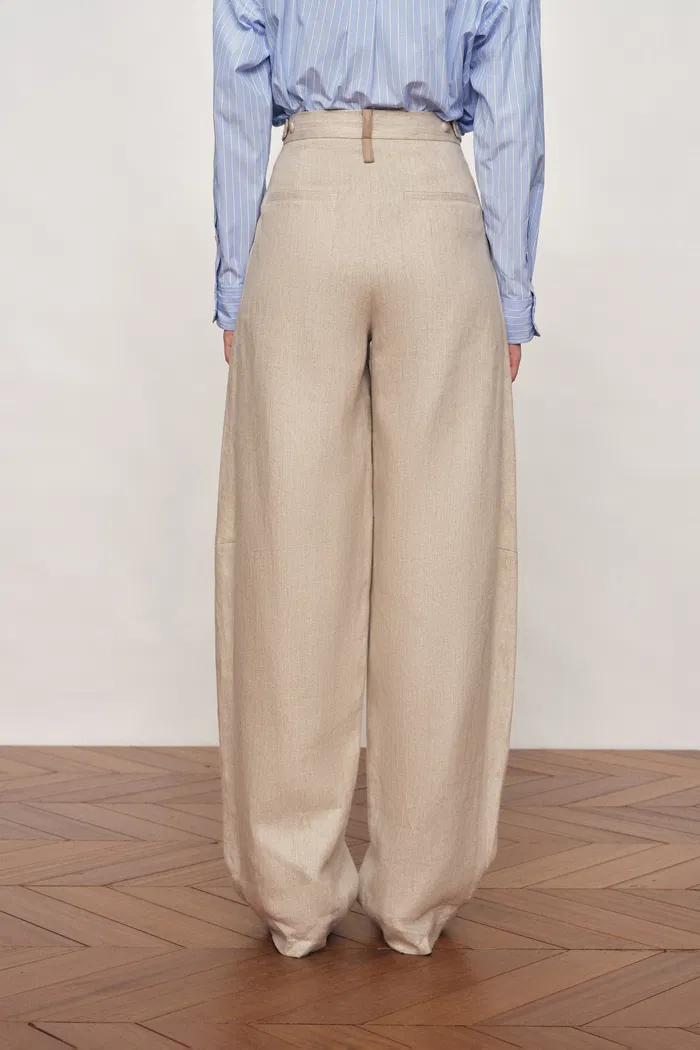 Oakley Double Waistband Relaxed-Fit Tailored Trousers in Cotton Linen - Image 4