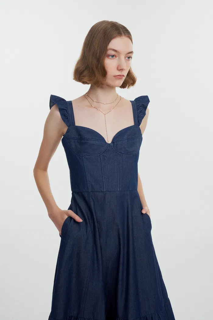 Ocean Dress in Washed Cotton Denim - Image 6