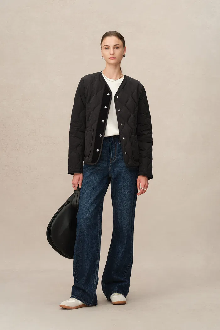 Olivia Black Cropped Lightweight Puffer Jacket in High-Density Water-Repellent Fabric - Image 7