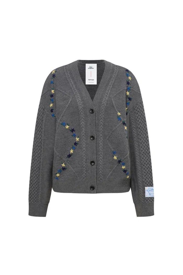 Olivia Floral Cable Cardigan in Merino Wool Cable Knit - Image 10
