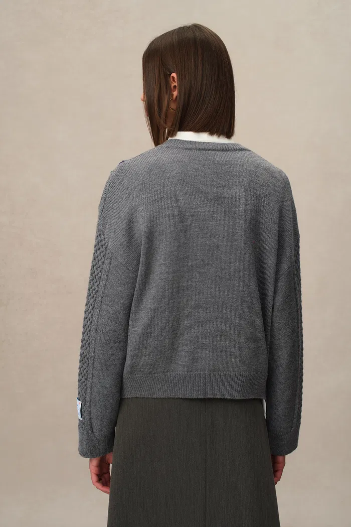 Olivia Floral Cable Cardigan in Merino Wool Cable Knit - Image 6
