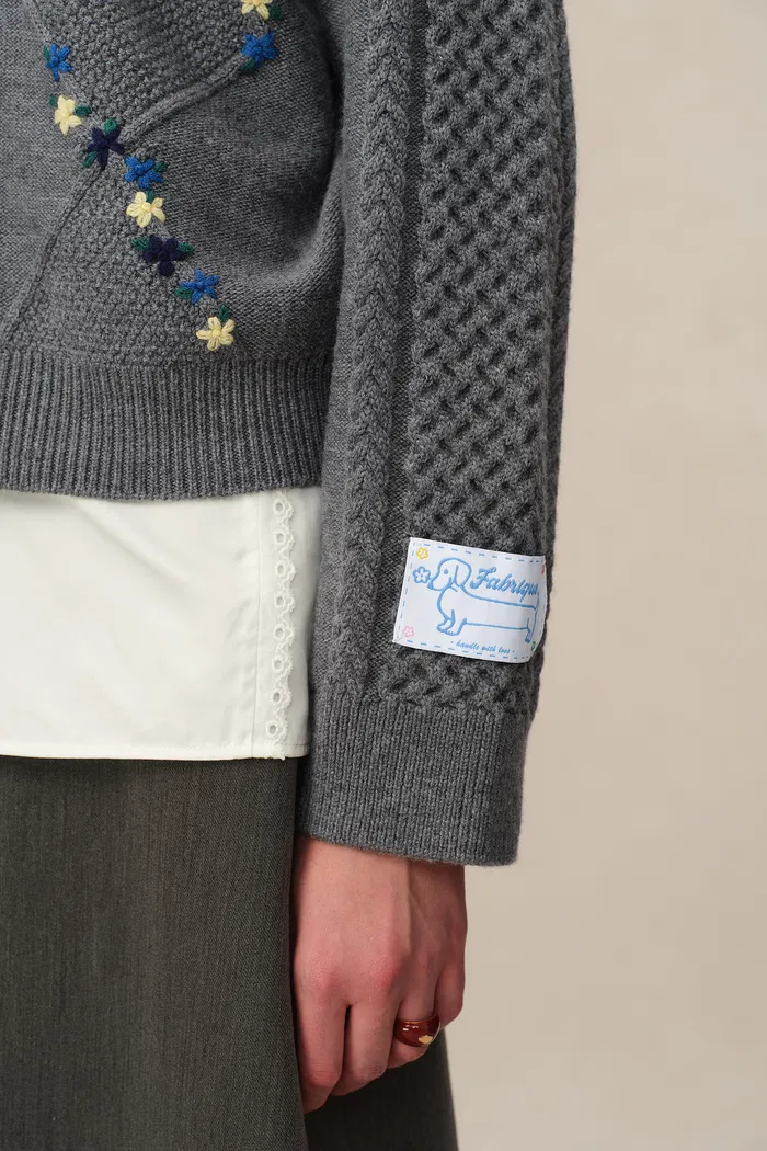 Olivia Floral Cable Cardigan in Merino Wool Cable Knit - Image 8