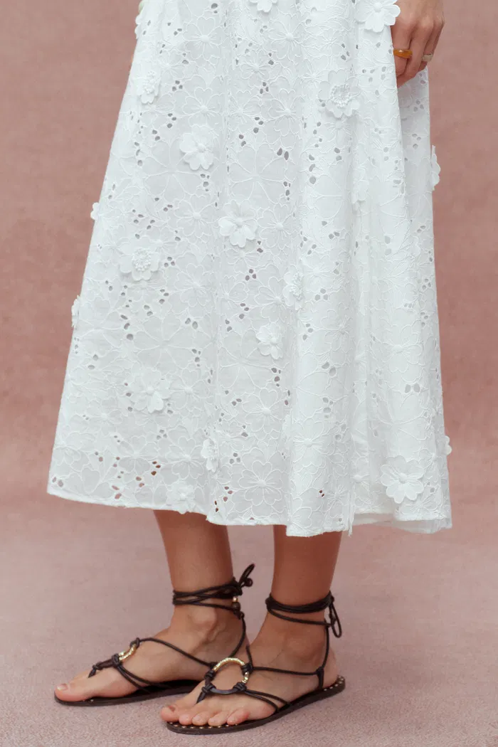 Olivia Hand Stitched Flora Applique Maxi Skirt in Cotton - Image 9