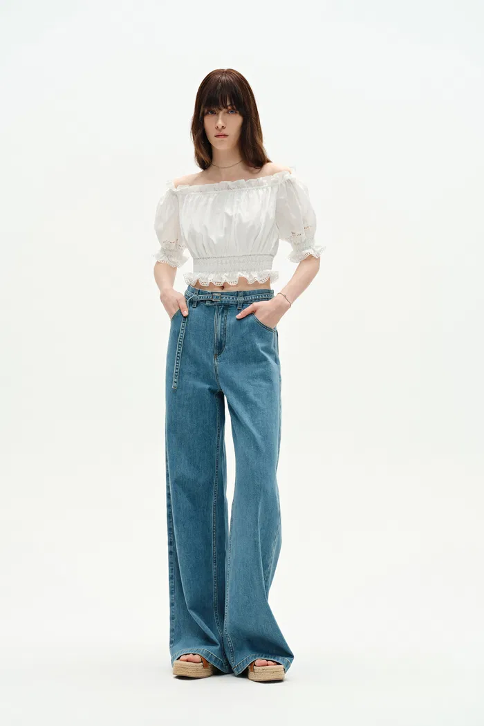 Oluka Off Shoulder Cropped Blouse in Silk-Cotton Blend - Image 3