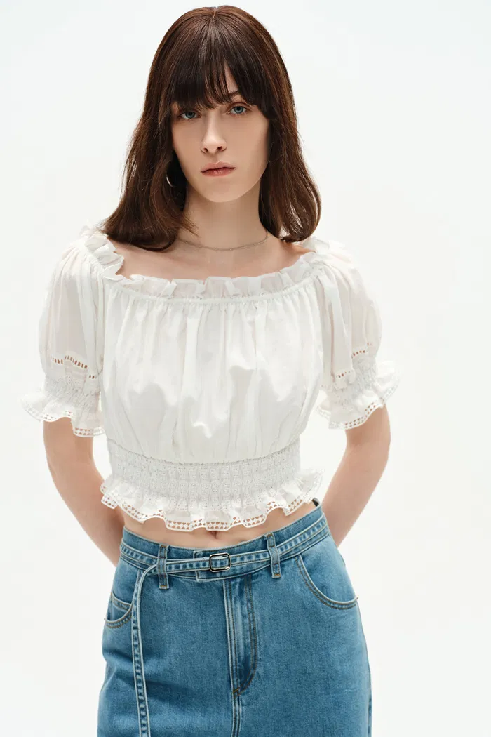 Oluka Off Shoulder Cropped Blouse in Silk-Cotton Blend - Image 5