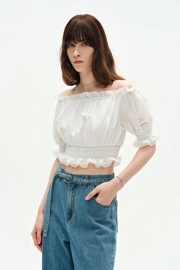 Oluka Off Shoulder Cropped Blouse in Silk-Cotton Blend - Image 6