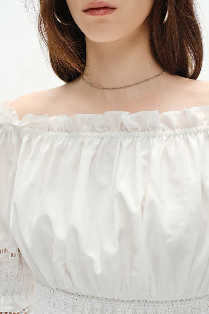 Oluka Off Shoulder Cropped Blouse in Silk-Cotton Blend - Image 7