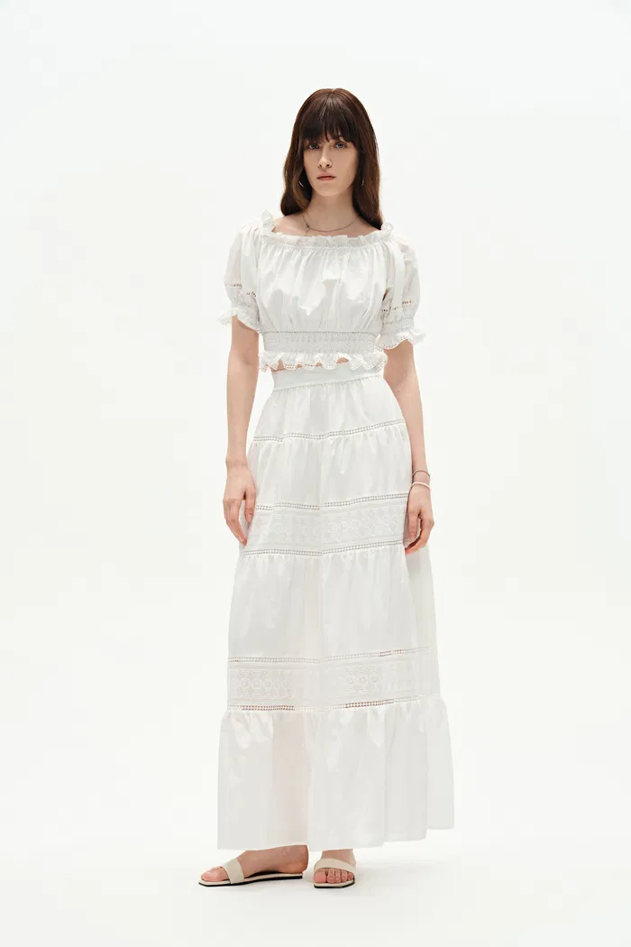 Oluka Off Shoulder Cropped Blouse in Silk-Cotton Blend - Image 9