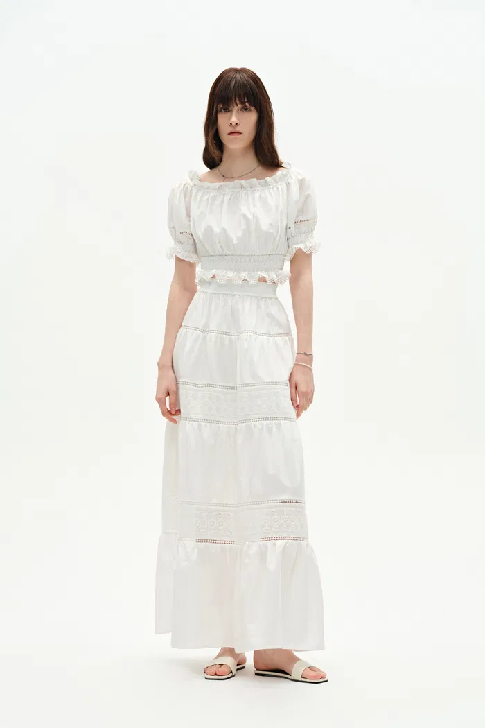 Oluka Openwork Embroidery A-Line Skirt in Silk-Cotton Blend - Image 4